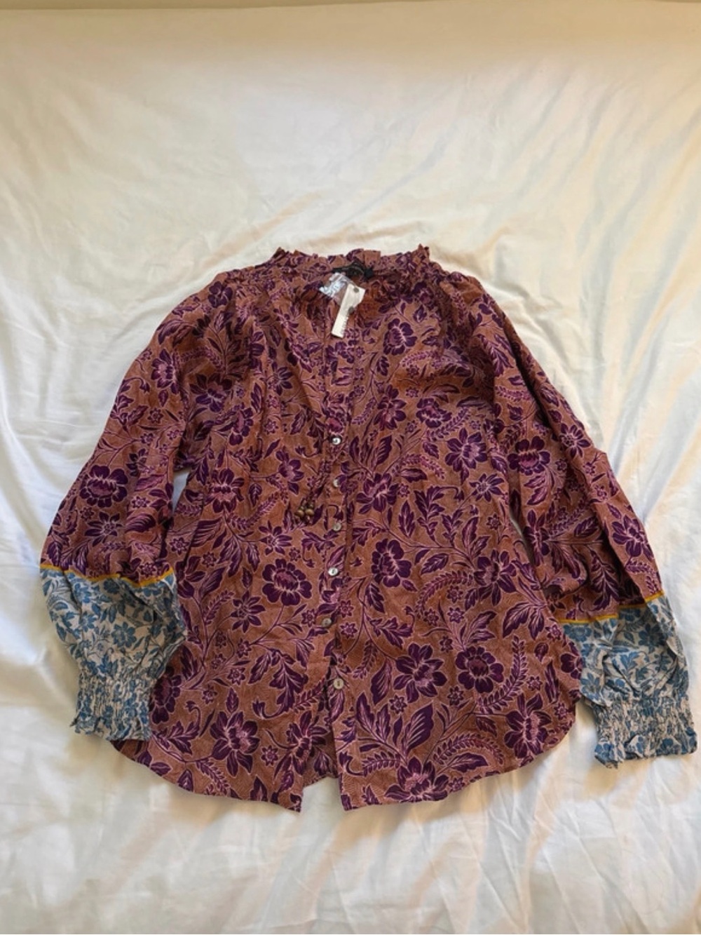 NWT Olivaceous Floral Mixed Print Boho Blouse Size L 100% Cotton